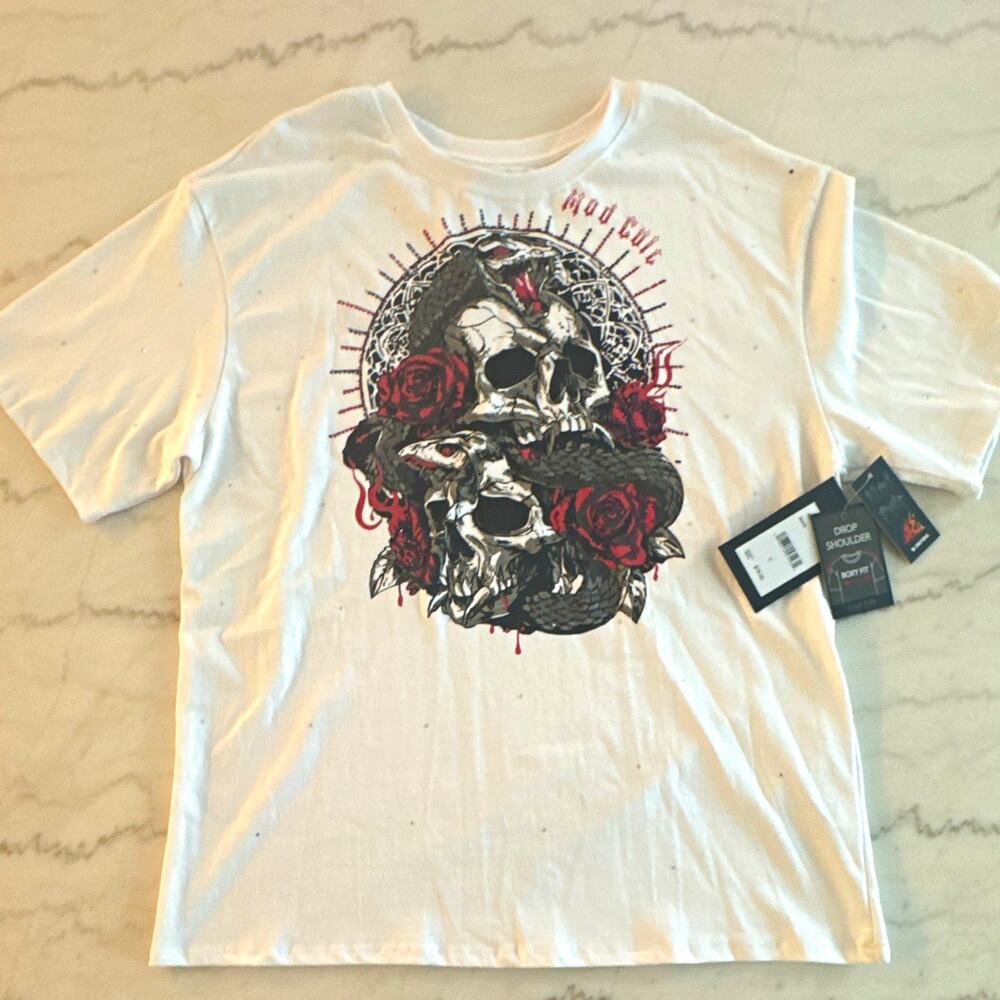 Mod Cukt Men's L rescued from the embers Short Sleeve Skull Snake Graphic T
